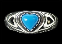 Sterling silver heart shape turquoise ring, size 7