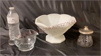 Vintage Milk Glass Bowl, Glass Creamer & Jam Pot