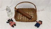 Wooden Rolling Pin, Pie Basket & Small Dolls