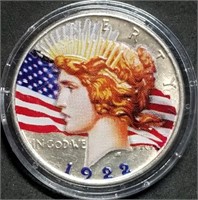 1922 Peace Silver Dollar Colorized, In Capsule