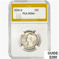 1939-D Washington Silver Quarter PGA MS66+