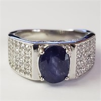 $360 Silver Rhodium Plated Sapphire(3ct) Men'S Rin