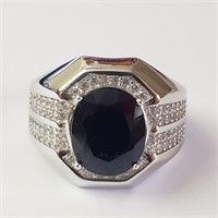 $400 Silver Rhodium Plated Sapphire(4.75ct) Men'S