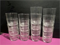 Lat of 16 Clear Drinking Glasses, 8 of Each Size