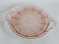 GORGEOUS VTG PINK DEPRESSION GLASS CAKE PLATE