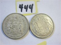 1958 & 1961 Canadian Silver Fifty Cents Coins