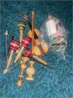 Wooden toys, violin, vase, India doll