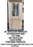 36" LH Deco Glass Fiberglass Exterior Entry Door
