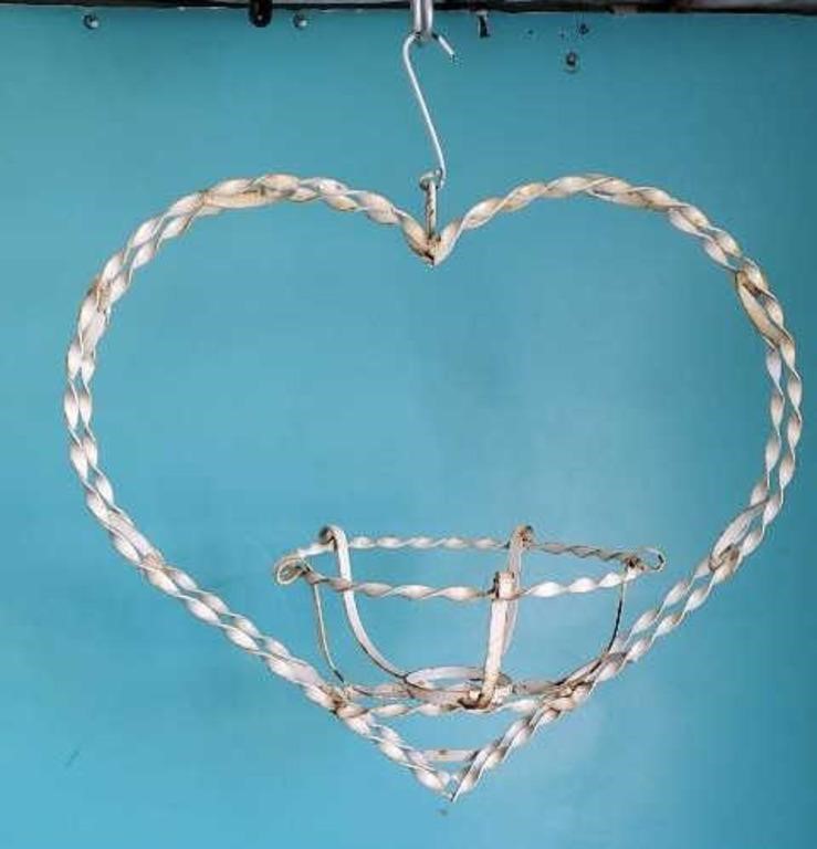 Vintage heart shape hanging metal flower pot
