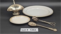 SERVING PLATES WITH SILVER PLATED BASKET AND  SERV