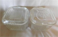 2 vintage glass refrigerator dishes w/ lids,