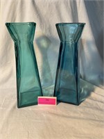Blue glass vases 11 1/2 inch tall
