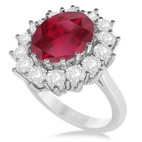 Oval Ruby and Diamond Ring 14k White Gold 5.40 ctw