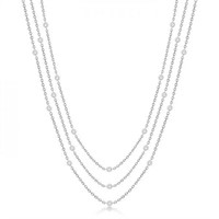 Three Strand Diamond Station Necklace in 14k White