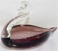 Purple Blown Glass Swan Bowl 5.5x7x4.5