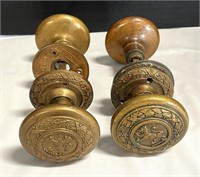 Two Old Matching Ornate Lion Brass Door Knob Sets