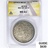 1878 7TF Rev 79 Morgan Silver Dollar ANACS MS61