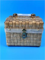 Basket Weave Box Purse With Pearlized Accents