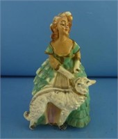Woman With Dog Chalkware Statue