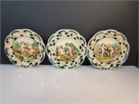 3x antique Italian capodimonte plates hand painted