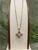 .925 Sterling Silver Chain w/ Gold Stoned Flower