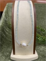 Freshwater Pearl & Aqua 18K Gold/Silver Necklace