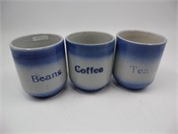 Lot (3) Coffee, Beans, Tea Stoneware Canisters