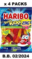 4 x 175g HARIBO ZING SOUR KICKS - B.B. 02/2024