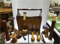 WOODEN SEWING BASKET W/CONTENTS