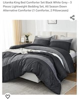 NEW King Size 3 Pc Bed Set, Black, Grey & White,