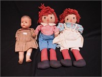 Vintage cloth Raggedy Ann and Andy dolls 20"