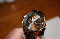 Rose Gold Black Leather Quartz Analog