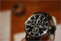 Modiva Black Leather Quartz Analog