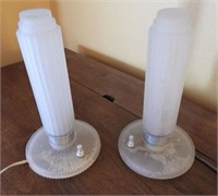 Pair of vintage white frosted glass cylindrical