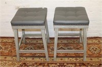 A pair of Painted Stools w/button tuck top