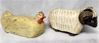 Folk Art Style Carved Chicken & Sheep