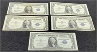 (5) 1935 $1 Silver Certificate Notes Unc.