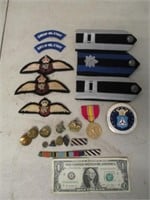 Lot of Vintage Military Patches, Pins, Rank Bars