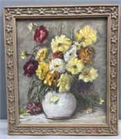 Signed Floral Oil Painting Still Life on Board