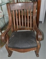 Antique Oversized Solid Tiger Oak Rocking Chair