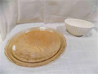 Gold Depression Glass Platter, Haeger Pottery dish