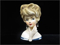 Lady Head vase Blonde Hair Pearl Earrings