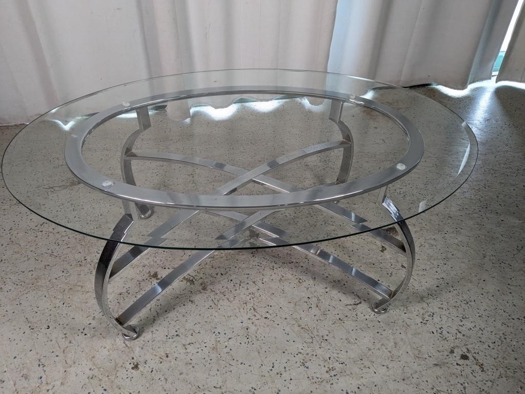 Mid-Century Chrome Oval Glass Table