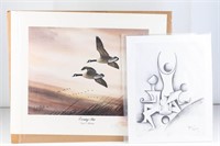 Signed Abstract and a Goose Print