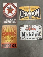 4 x Tin Signs Inc Texaco, Mobiloil, Shell &
