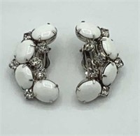 Vintage BY GALE Rhinestone White Cabochon Earrings