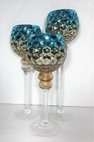 Three Piece Mercury Glass Candle Holders