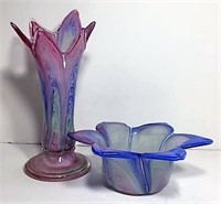Colorful Art Glass Vase & Bowl