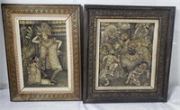 Pair of signed Balinese painting on fabric