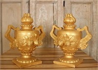 Pair Gilt Painted Urn Form Finials
